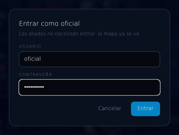 Formulario de entrada para oficiales, con usuario y contraseña
