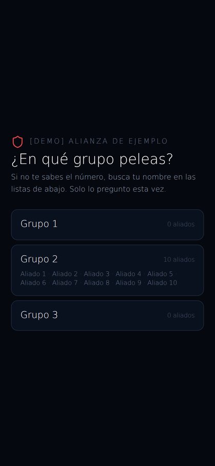 Pantalla de grupos en el celular